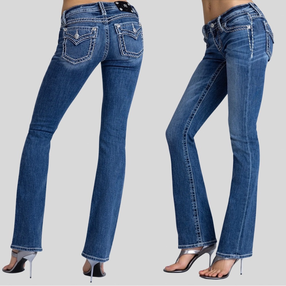 Miss Me Cleo Stitched Low Rise Bootcut Jeans 34 Y2K Western Bling Saddle Stitch